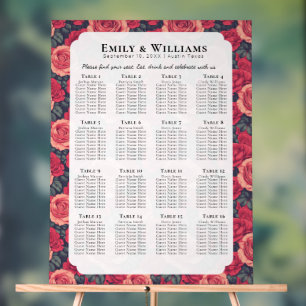 Bold Rose Flower Greenery Wedding Seating Charts