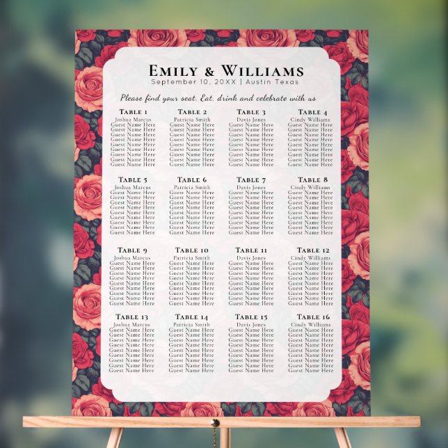 Bold Rose Flower Greenery Wedding Seating Charts (Neutral)