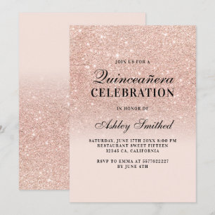Bold rose gold glitter elegant chic Quinceañera Invitation