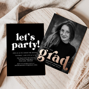 Bold Rose Gold Typography Photo Graduation Party