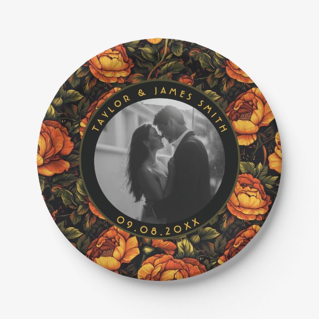 Bold Rose Greenery Plates For Wedding Keepsake (Front)