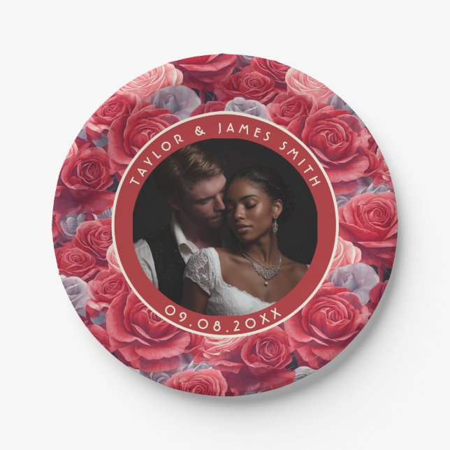 Bold Rose Minimalist Wedding Plates For Bacheloret (Front)