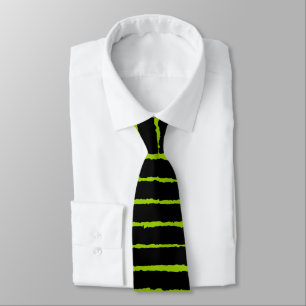 Bold Rough Stripes - Black on Martian Green Tie