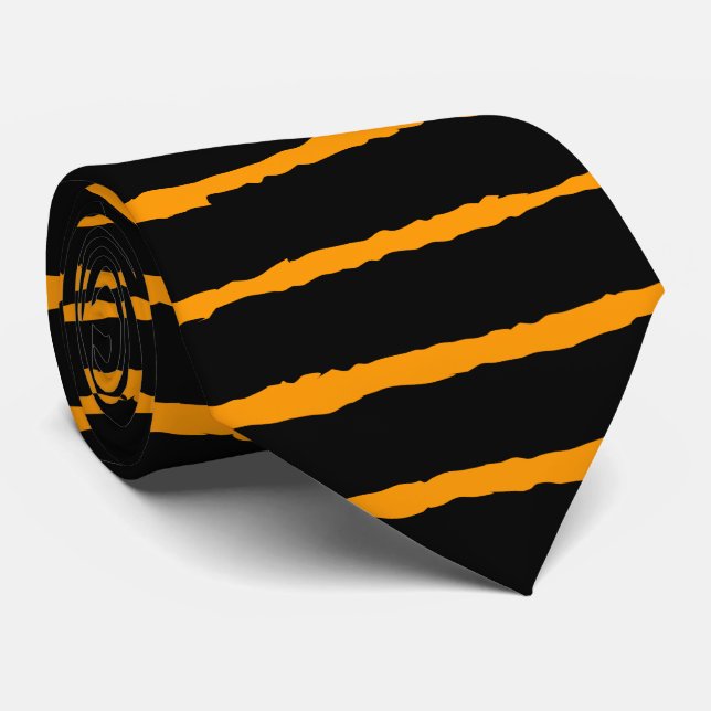 Bold Rough Stripes - Black on Orange Tie (Rolled)