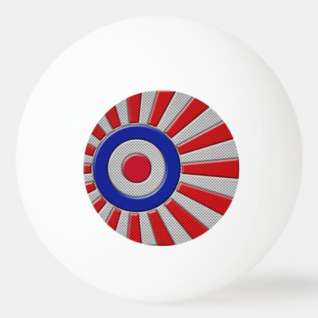 Bold Roundel Sunburst Design in Carbon Fibre Style Ping Pong Ball (Front)