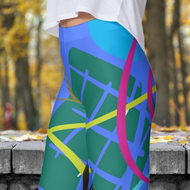 Bold Royal Blue Abstract Print Leggings (Abstract on Royal Blue)