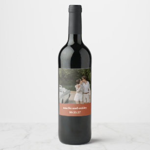 Bold Rust Fall Retro Custom Wedding Photo Wine Label