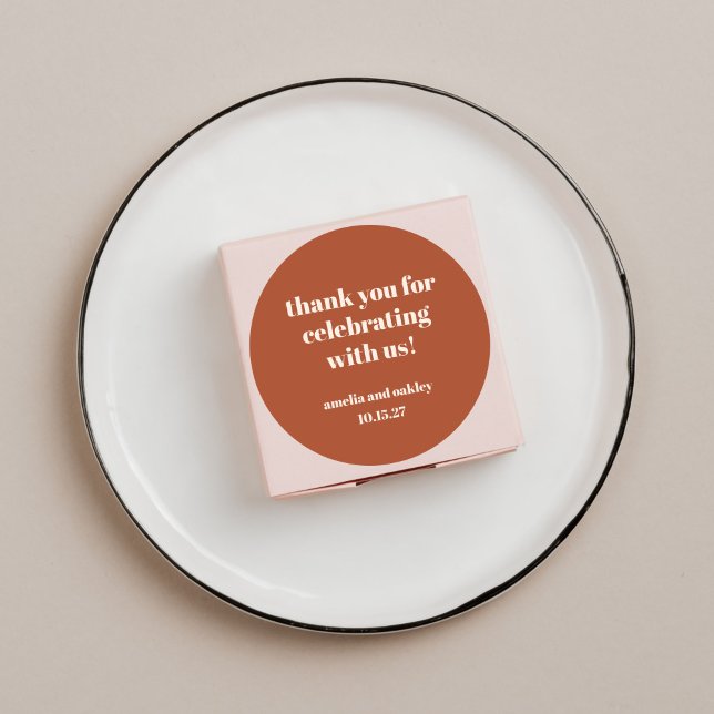 Bold Rust Fall Retro Custom Wedding Thank You  Classic Round Sticker (Creator Uploaded)