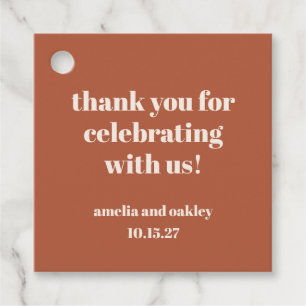 Bold Rust Fall Retro Custom Wedding Thank You  Favour Tags
