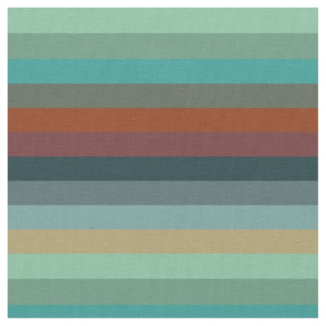 Bold Rust & Teal Horizontal Stripes  Fabric (Close Up)