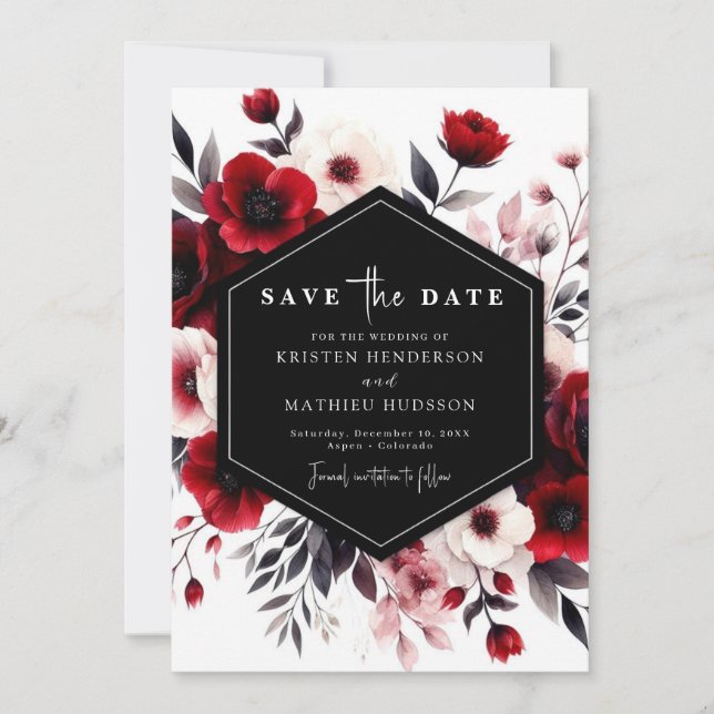 Bold Rustic Crimson Red Wedding Save The Date (Front)