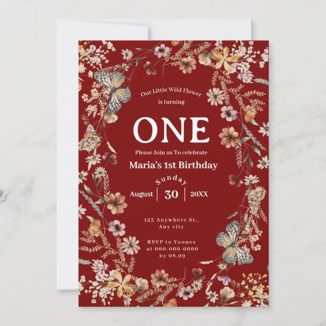 Bold Rustic Wildflower Floral Baby Birthday Invitation (Front)