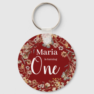 Bold Rustic Wildflower Floral Baby Birthday Key Ring