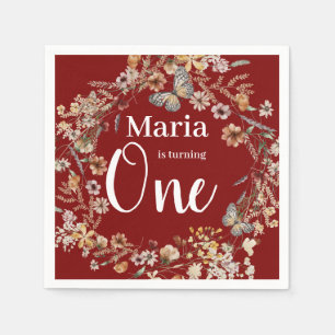 Bold Rustic Wildflower Floral Baby Birthday Napkin