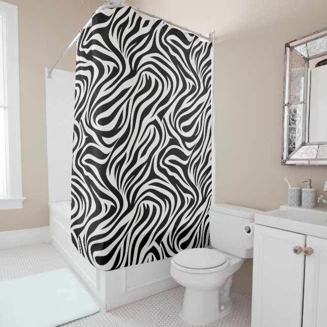 Bold Safari Zebra Print Bathroom Curtain (In Situ)