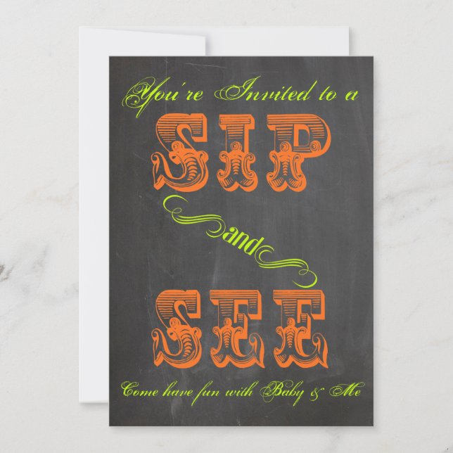 BOLD Safety Orange Chalkboard Sip & See Baby Showe Invitation (Front)