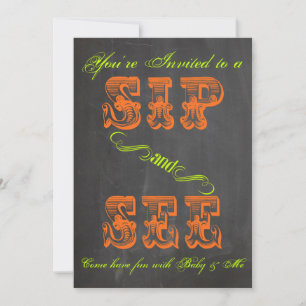 BOLD Safety Orange Chalkboard Sip & See Baby Showe Invitation