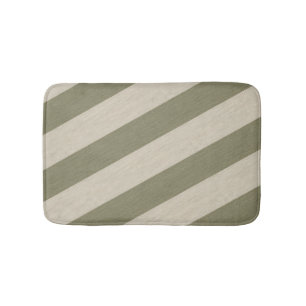 Bold Sage Green and Cream Vertical Striped Pattern Bath Mat