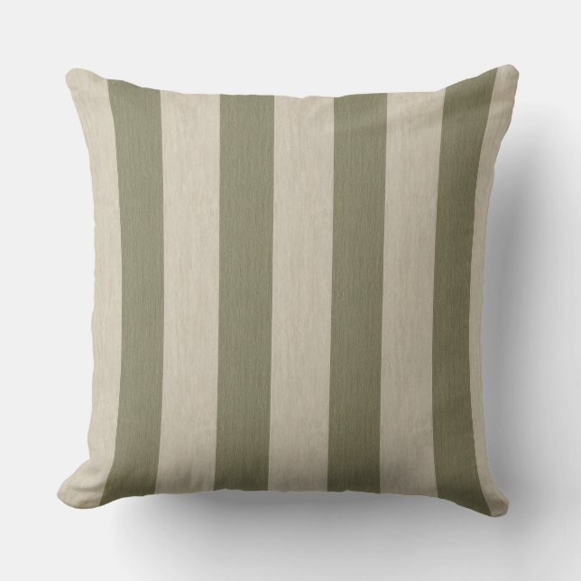 Bold Sage Green and Cream Vertical Striped Pattern Cushion (Front)
