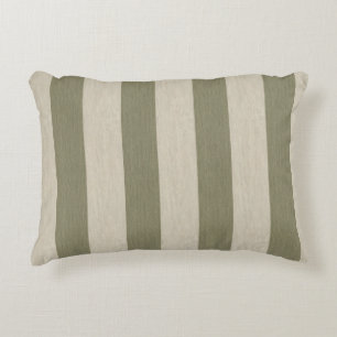 Bold Sage Green and Cream Vertical Striped Pattern Decorative Cushion