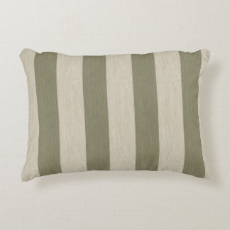 Bold Sage Green and Cream Vertical Striped Pattern Decorative Cushion