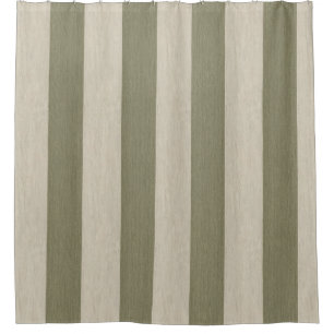 Bold Sage Green and Cream Vertical Striped Pattern Shower Curtain