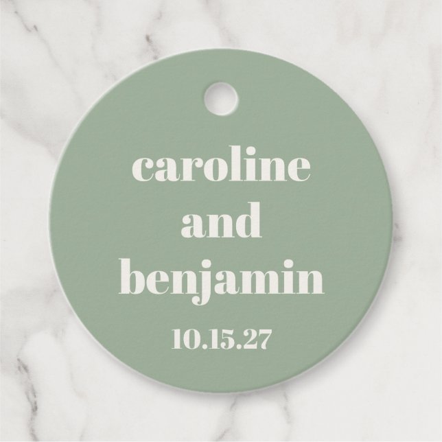 Bold Sage Green Chic Modern Wedding Custom Favour Tags (Front)