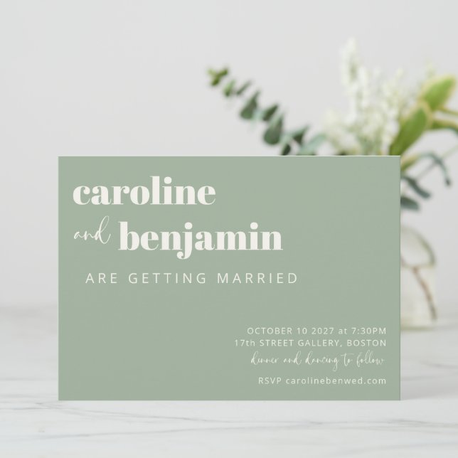 Bold Sage Green Chic Modern Wedding RSVP Online Invitation (Standing Front)