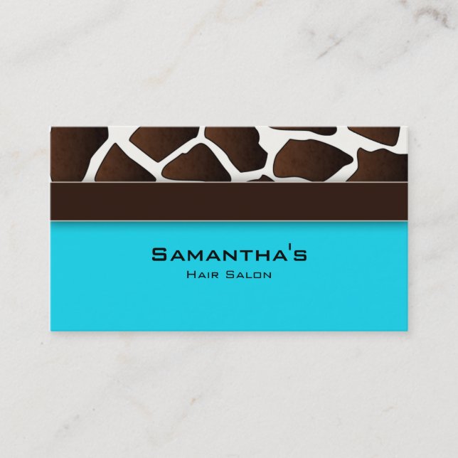 Bold Salon Spa Business Card trendy giraffe blue (Front)