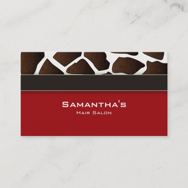 Bold Salon Spa Business Card trendy giraffe red (Front)