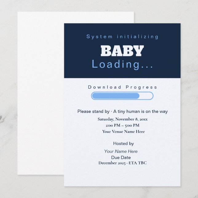 Bold Sans Serif	Simple Invitation | baby loading (Front/Back)