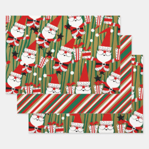 Bold Santa and Stripes Kitsch Wrapping Paper Sheet