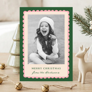 Bold Scallop Frame Hand Drawn Christmas Photo Holiday Card