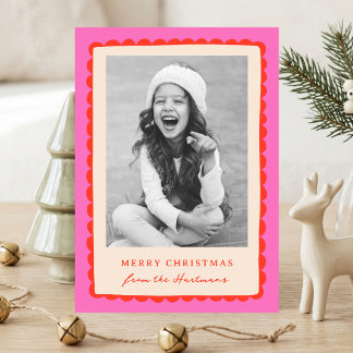 Bold Scallop Frame Hand Drawn Christmas Photo Holiday Card