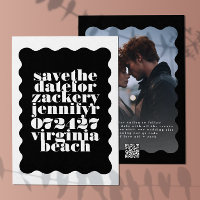 Bold Scalloped Border Black White QR Code Photo