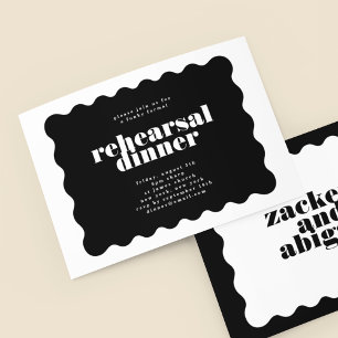 Bold Scalloped Border Black White Rehearsal Dinner Invitation