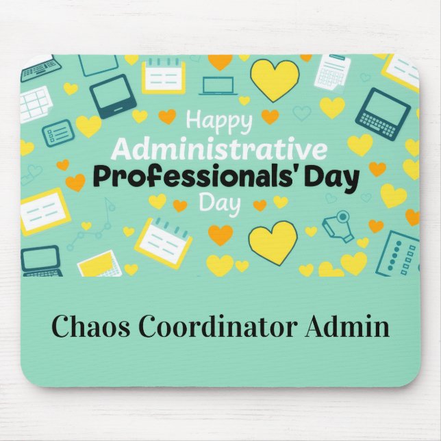 Bold Script Admin Day Heart Icon Celebration Mouse Mat (Front)
