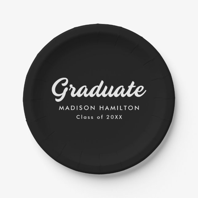Bold Script Black Graduation Paper Plate (Front)