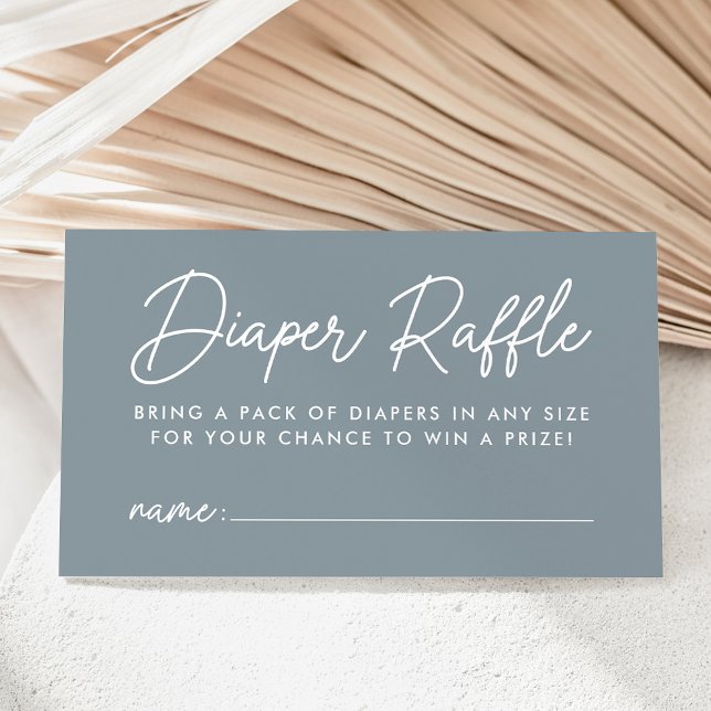 Bold Script Dusty Blue Baby Shower Diaper Raffle Enclosure Card (Creator Uploaded)