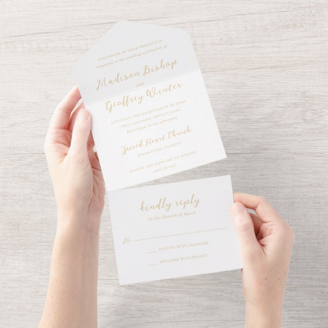 Bold Script Earthy Neutral Elegant Wedding All In One Invitation (Tearaway)