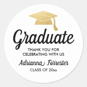Bold Script Gold Graduate Hat   Thank You  Classic Round Sticker
