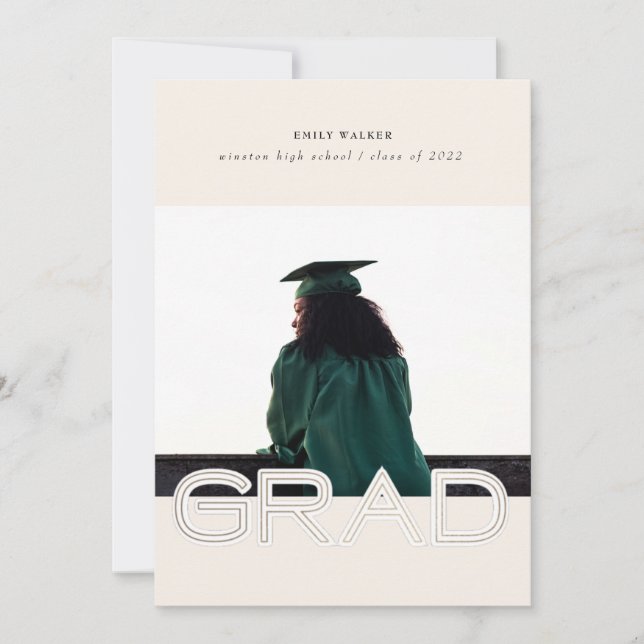 bold script graduation announcement photo card (Front)
