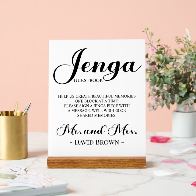 Bold Script Jenga Wedding Guestbook  Acrylic Sign (Wedding)