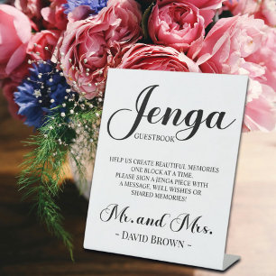 Bold Script Jenga Wedding Guestbook  Pedestal Sign