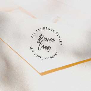 Bold Script Lettering Name Round Return Address Rubber Stamp