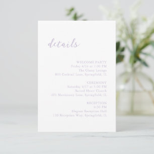 Bold Script Lilac Elegant Wedding Enclosure Card