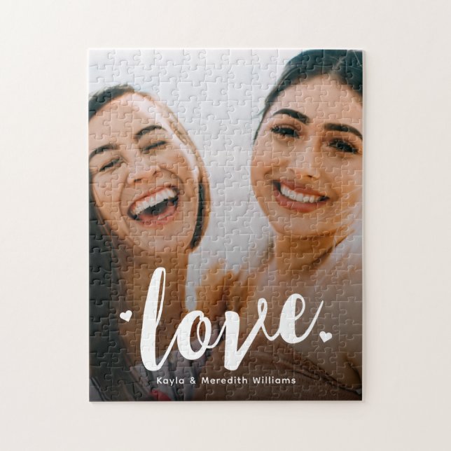 Bold Script Love Sisters BFF Family Photo Jigsaw Puzzle (Vertical)