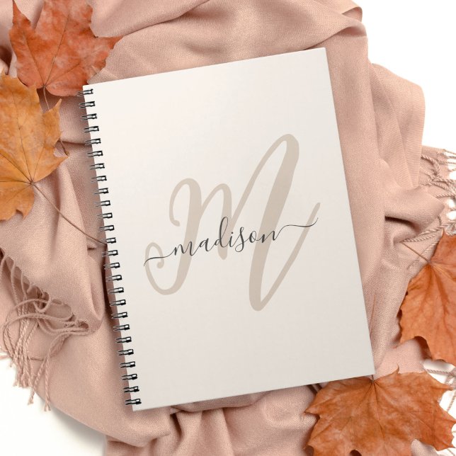 Bold Script Monogram and Name in Beige Notebook (Creator Uploaded)