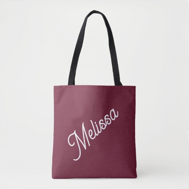 Bold script monogram, modern red burgundy  tote bag (Front)