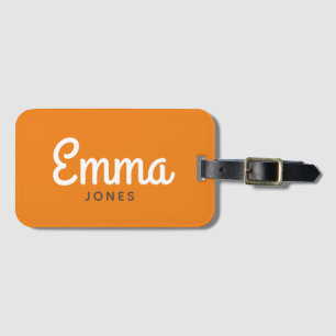 Bold script name modern simple bright orange luggage tag
